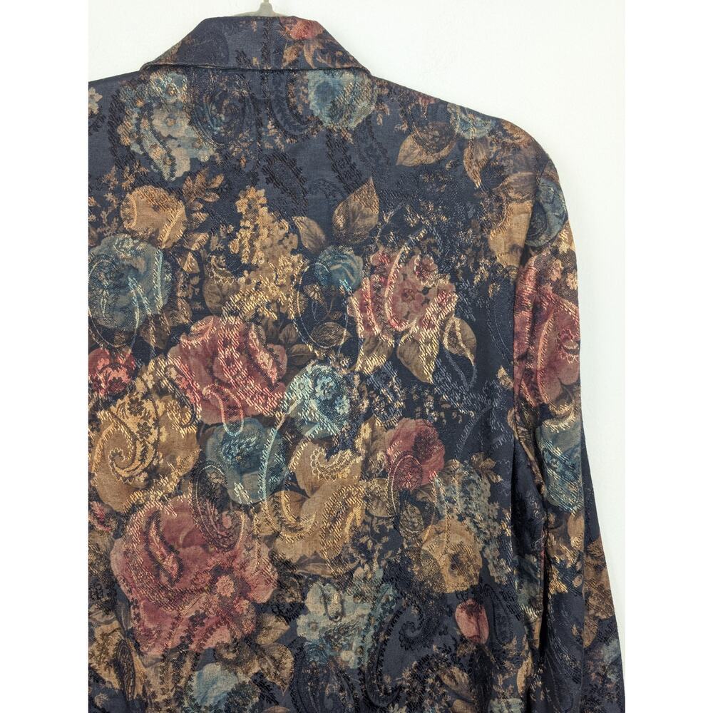 Vintage Jacket Metallic Floral Jacquard San Moire Whimsigoth Fairy Grunge Size M - Picture 6 of 10